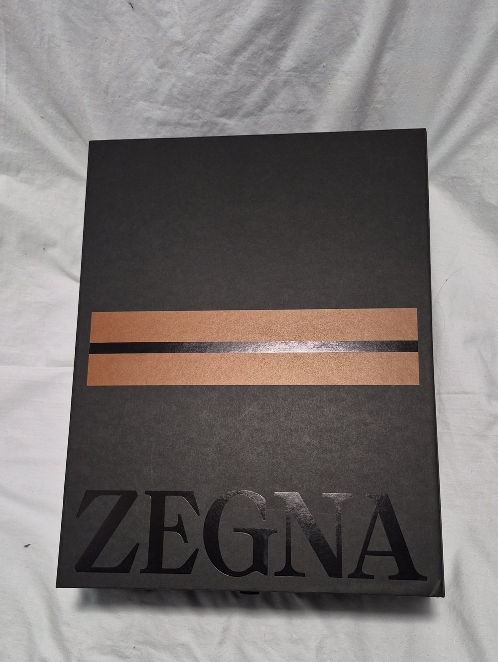 ZEGNA Black and Brown Slide Open Gift Box with Tissue Paper Luxury Home Accent